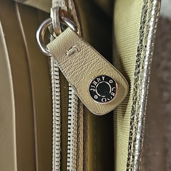 Jimmy Choo Metallic Bronza Gold Silver Star Stud Long Snap Front Flap Wallet - Picture 6 of 11